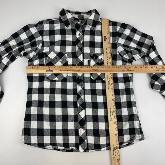 Five Brother Women's Size L Flannel Shirt Plaid Black Plaid Reinforced Bust - Picture 4 of 5